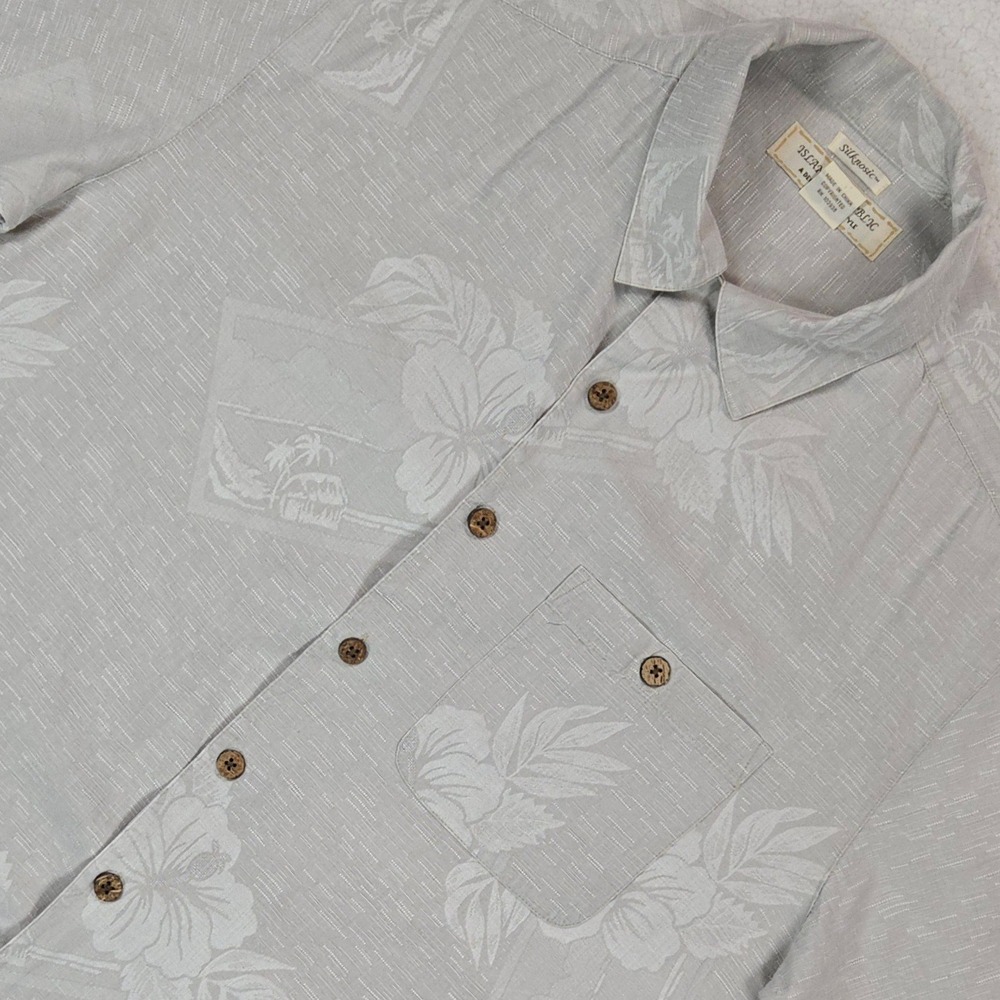 Island Republic Men Silk Blend Button Up Shirt M Beige Floral Hawaiian Resort